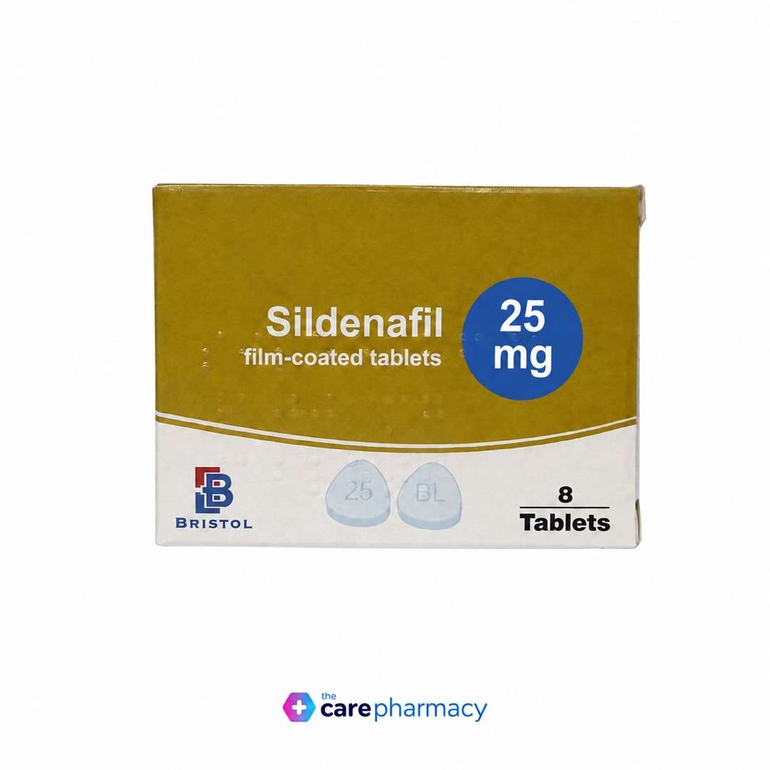 Sildenafil 25 mg tablets with a blue strength panel