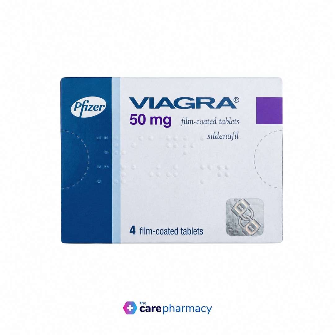 Viagra 50 mg tablets – illustrative pack image with violet strength label