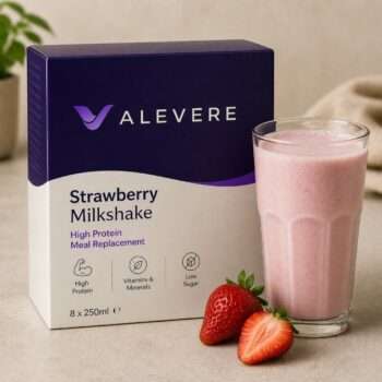 High protein strawberry flavoured milkshake