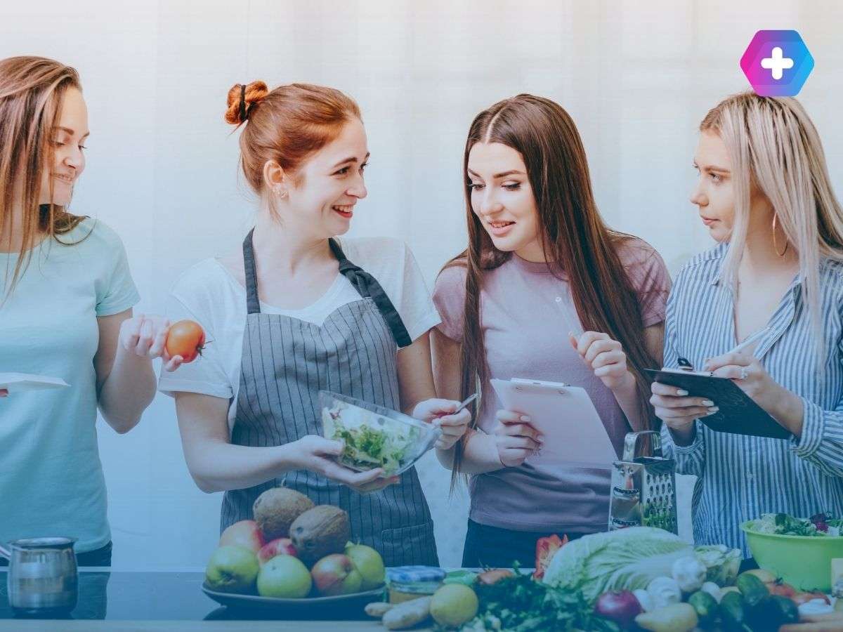 4 women enjoying healthy cooking