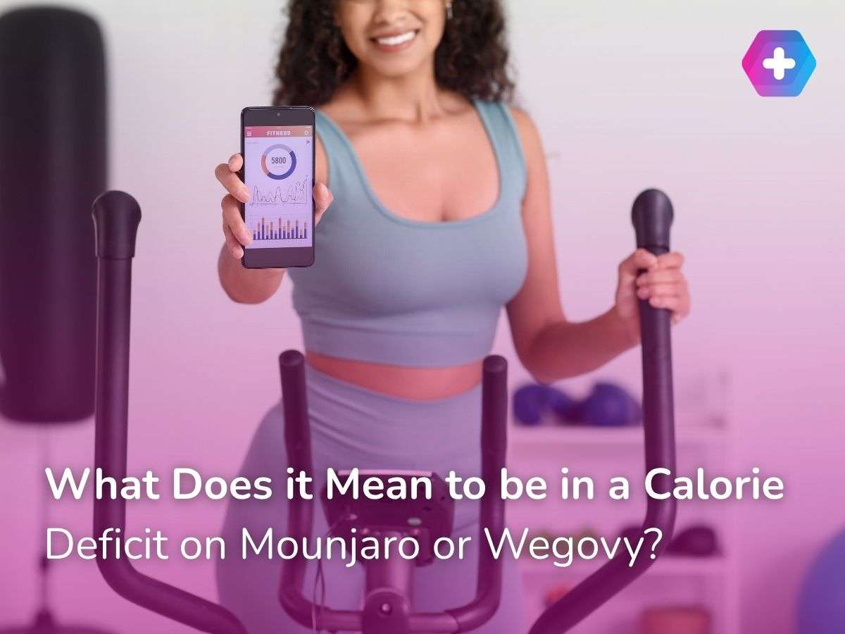 Woman doing exercise and counting calories on phone