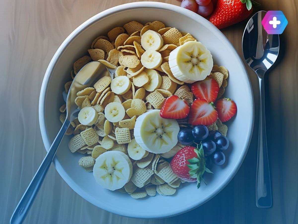 Healthy breakfast cereal and fruit