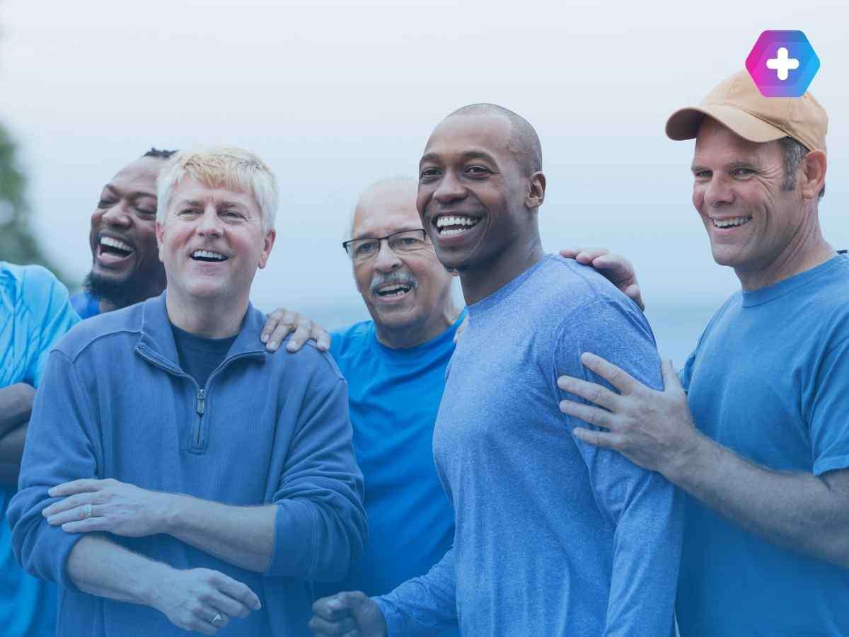 Happy men combatting low testosterone