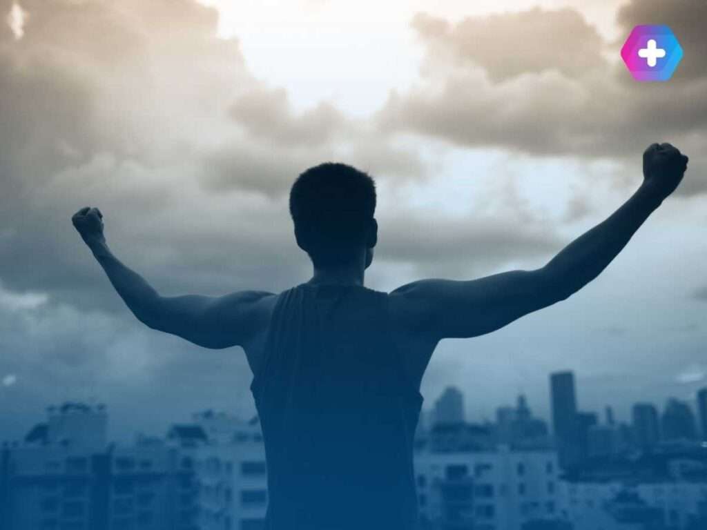 Happy man beating hormonal imbalance with TRT