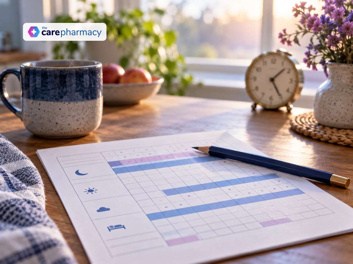 Sleep diary and morning clock used to track insomnia patterns during CBT-I.