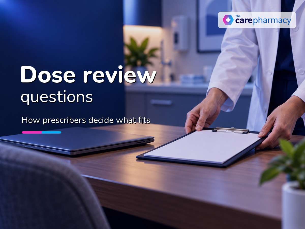 Blank pharmacy assessment clipboard for reviewing Quviviq dose questions.