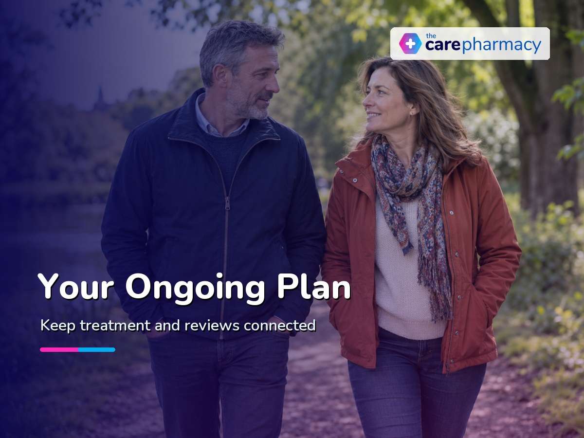 Couple discussing their ongoing treatment plan alongside a daily tadalafil price comparison