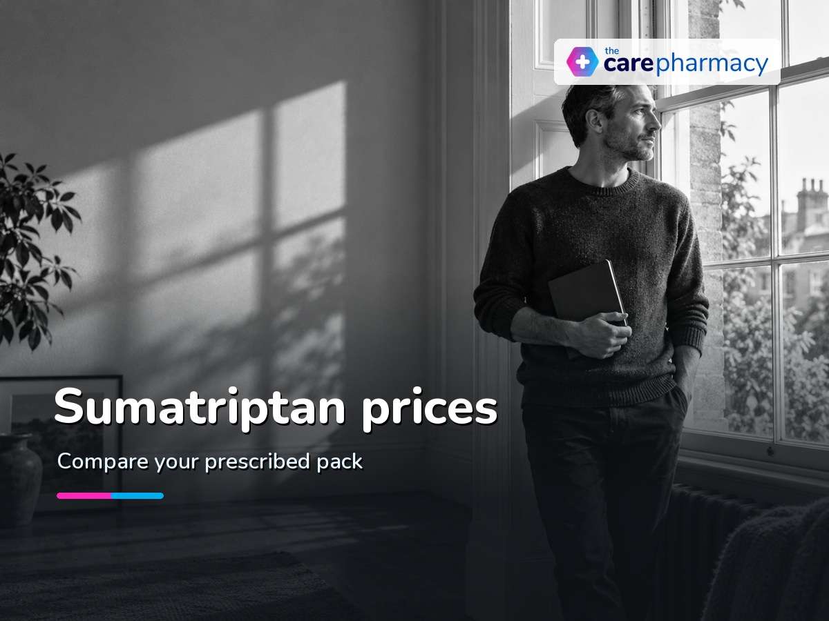 Monochrome portrait of a man holding a migraine diary by a window for a sumatriptan prices guide
