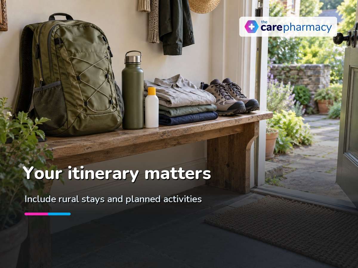 Daypack and walking shoes for India travel and vaccine planning