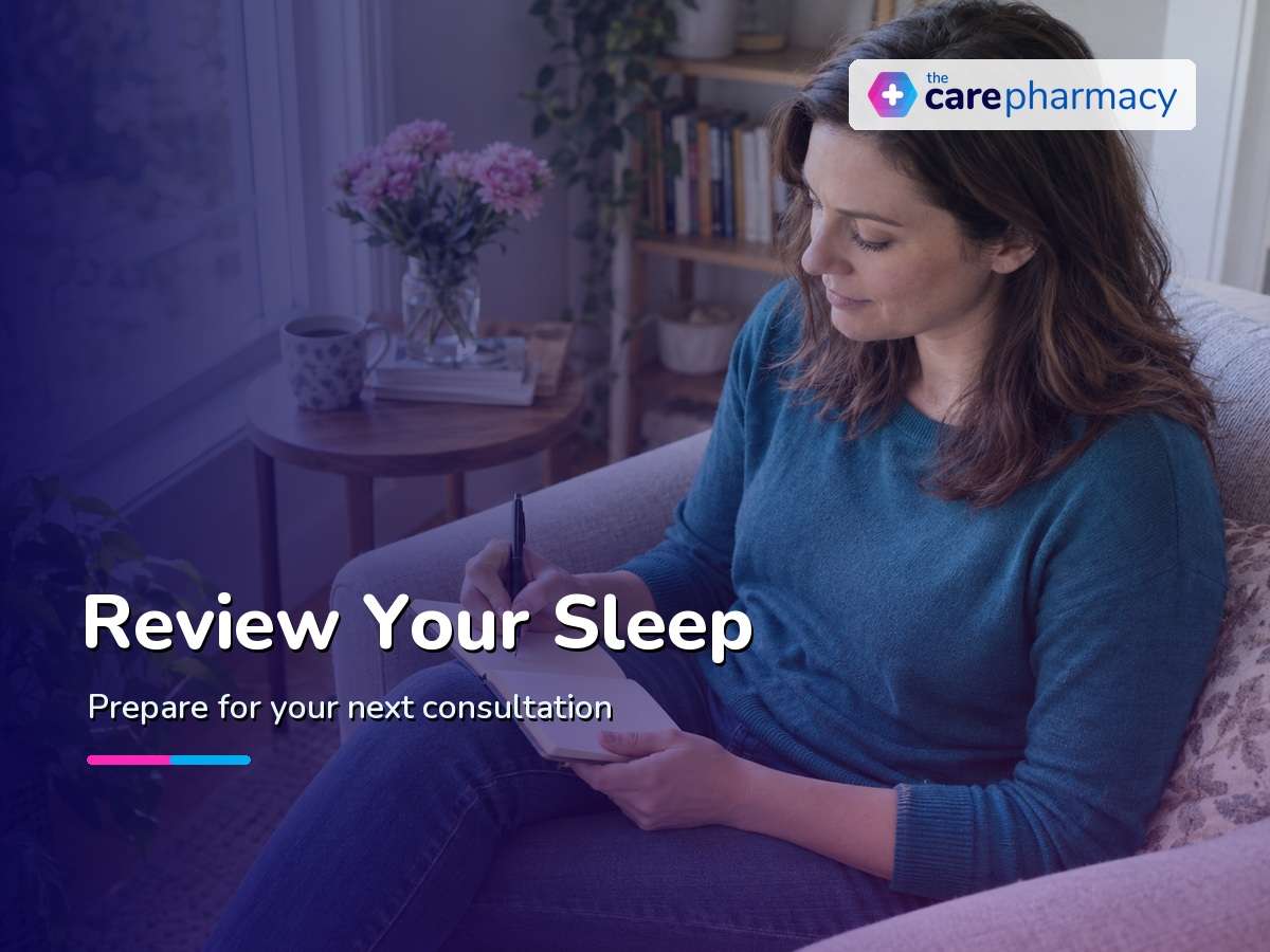 Adult writing a sleep diary for a Quviviq review, considered alongside treatment price