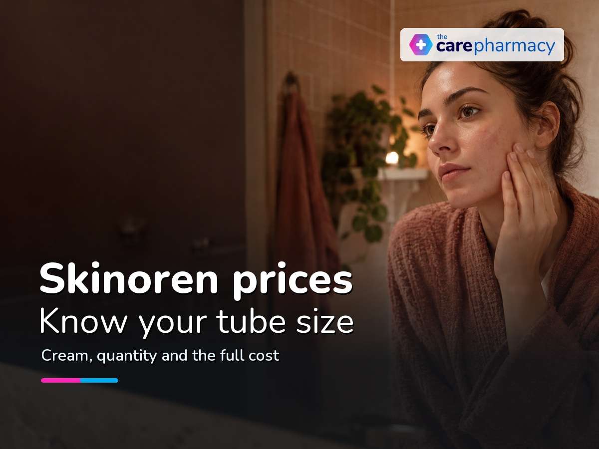 Woman in warm bathroom light for a guide to Skinoren prices and acne care